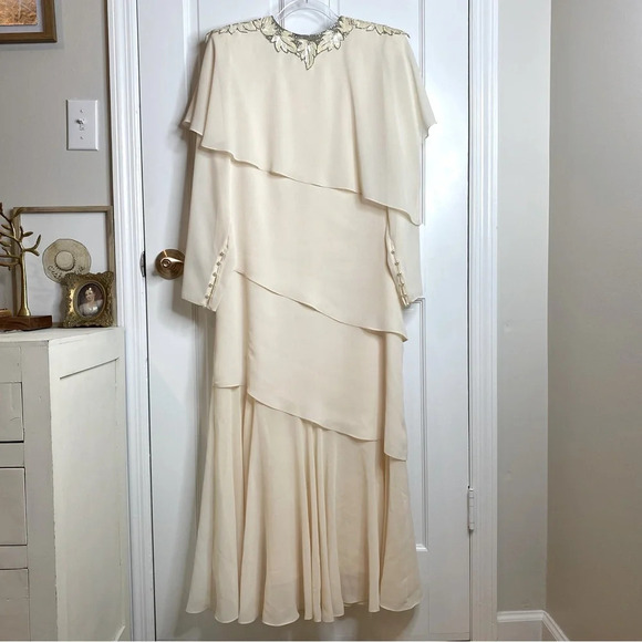 Vintage Bridal Ursula of Switzerland Tiered Cream Embellished Sequined S… - Picture 1 of 16